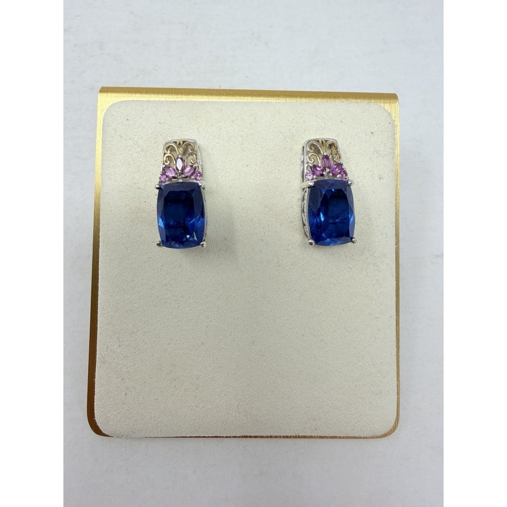 Shop LC Brazilian Azul Quartz/Orissa Rhodolite Garnet Silver Earrings 5620